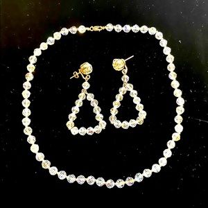 Vintage 60s crystal triangular post earrings and choker necklace set